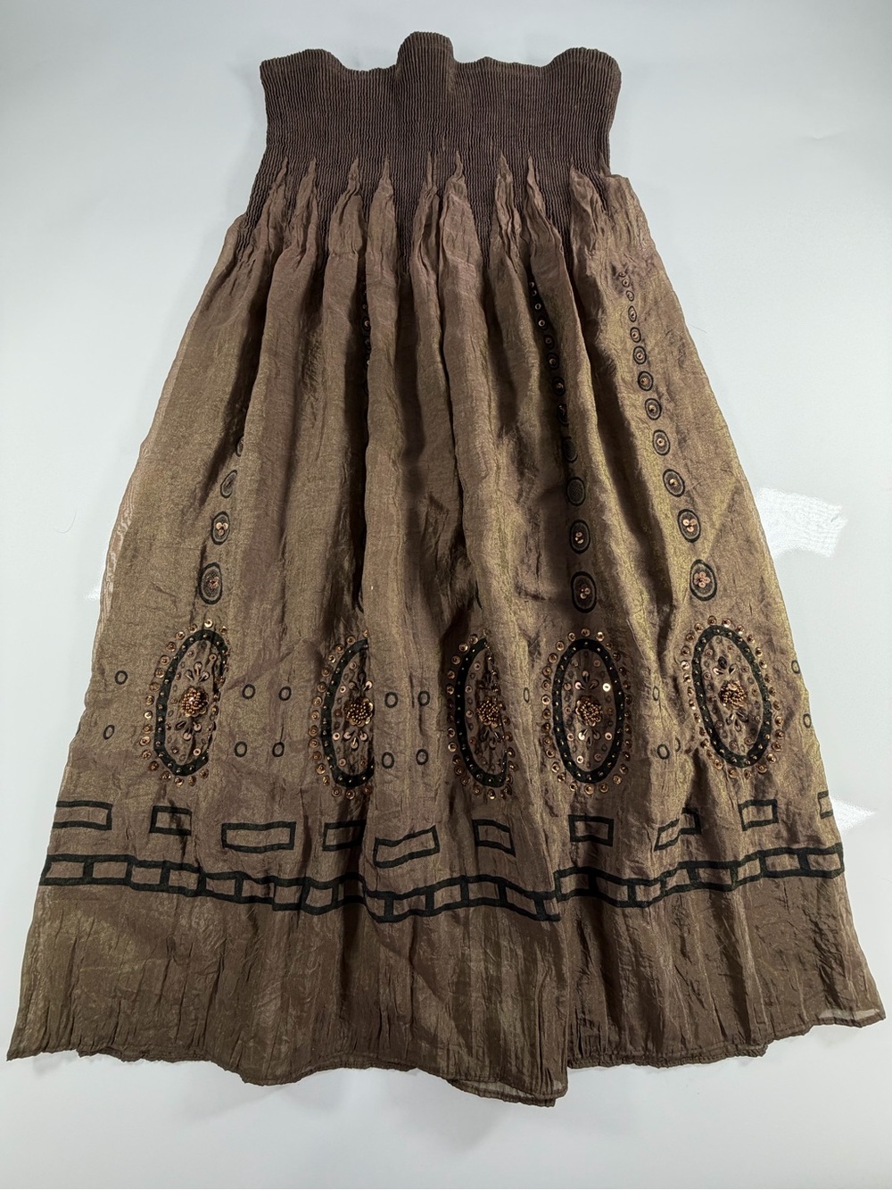 Lapis Brown‎ Embroidered Boho Maxi Skirt